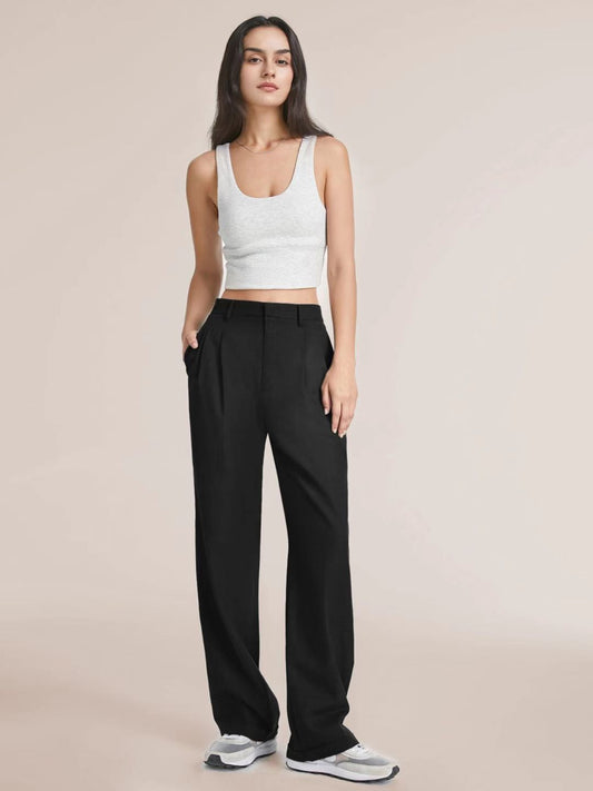 Pantalon Signature Taille Haute à Coupe Large Élégante