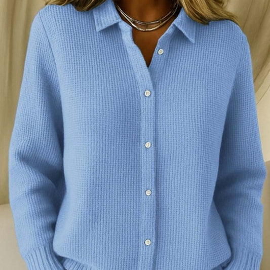 Cardigan en Maille Texturée à Boutons avec Col Classique