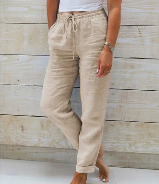 Pantalon en lin à taille élastique décontracté